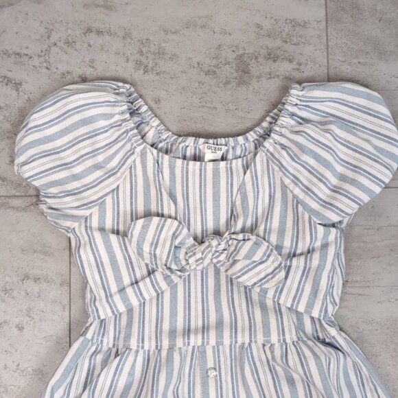 Guess Tie Front Striped Dress Rhinestone Logo Jewel Buttoned Spring Summer - Picture 2 of 11